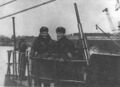 На борту лодки «С-31» комдив капитан 2-го ранга Н.Д. Новиков и комиссар бригады подводных лодок капитан 1-го ранга В.И. Обидин. Декабрь 1942 г.
