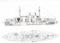 Ранний вариант проекта USS Maine - орудия установлены в открытых барбетах