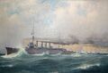 HMAS Sydney, выходящий из Sydney Heads после начала Первой мировой войны