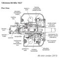 Схема 138,6-мм/40 орудия Mle 1927. Вид сверху