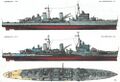 Схемы крейсеров HMS Edinburgh (вверху) и HMS Belfast (внизу).