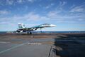 Истребитель Су-33 (борт.№ красный 62) выполняет посадку на трос аэрофинишёра ТАКР «Адмирал Кузнецов», 2011 год