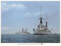 HMS Invincible (на заднем плане слева) и HMS Indefatigable. Отреставрированная фотография