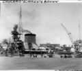 ARA Almirante Brown во время модернизации, 15 декабря 1943 г. Испытания нового крана для спуска на воду плавсредств и гидросамолетов.
