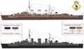 HMS Latona, май (вверху) и осень 1941 г. На врезке герб корабля.