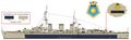 HMS Apollo, август 1945 г. На врезке герб корабля.