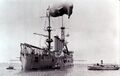 USS Huntington в Пенсаколе во время испытаний запуска воздушных шаров, 1917 год.