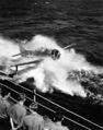 Бортовой гидросамолет «Curtiss» SC-1 сел рядом с крейсером USS Alaska. Иводзима, 6 марта 1945 г.