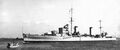 HMS Arethusa в ходе гражданской войны в Испании. На башнях полосы национальной идентификации