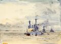 Линейные крейсера HMAS Australia и HMS New Zealand, Скапа-Флоу. Рисунок современника.