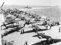 Самолёты Grumman TBF Avenger, Supermarine Seafire и Fairey Firefly на палубе авианосца HMS Implacable (1945 год).