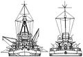 Линейный крейсер SMS Derfflinger (вид спереди и сзади), 1917 г.