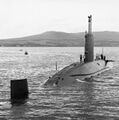 Подводная лодка HMS Conqueror на базе в Шотландии, 3 июля 1982 года