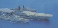 HMAS Vendetta (1954) и HMAS Voyager (1952) рядом с легким авианосцем HMAS Melbourne, 1959 год