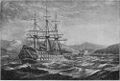 Agamemnon загруженный кабелем заходит в залив Валенсия, 1857 г.