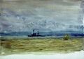 Легкий линейный крейсер HMS Courageous в море. Рисунок современника