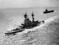 HMS Resolution в Индийском океане. На заднем плане авианосец HMS Formidable. 1942.