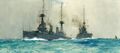 Линейные крейсера HMS Indefatigable (слева) и HMS Lion. Рисунок Charles Dixon.