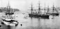 Слева HMS Thunderer, за ним HMS Invincible, справа HMS Alexandra, за ним HMS Monarch. Мальта, 1882 год.