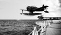 Запуск гидросамолета «Curtiss» SC-1 Seahawk с борта линкора USS Iowa. Сан-Франциско, июль 1947 г.