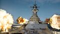 Постановочное фото - стрельба на оба борта из 406-мм и 127-мм орудий линкора 'USS New Jersey. Север Тихого океана, 11 октября 1986 г.