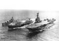 Танкер Wave Laird заправляет авианосец HMAS Melbourne во время учений. На палубе заметны Fairey Gannet (1957 год).