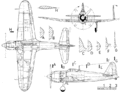 Mitsubishi A7M Reppu. Схема. Складывающееся крыло.