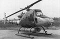 Прототип противолодочного вертолета Италии Agusta A.106 с подвешенными под фюзеляж двумя торпедами