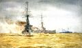 HMS New Zealand, HMS Africa, HMS Colossus и HMS Warrior. Рисунок современника