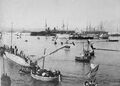 Русская эскадра в Тулоне. Октябрь 1893 года. Справа за кормой «Императора Николая I» - броненосный крейсер «Адмирал Нахимов».