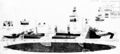 Схема камуфляжа Ms-33/2F крейсеров типа Omaha (использовалась на USS Concord и USS Trenton), 3 июня 1944 г. Правый борт, вид сверху, надстройки. Копия подлинного эскиза