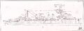 Легкий крейсер USS Detroit, 1945 г. Вид справа. Копия подлинного чертежа