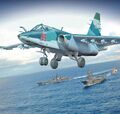 Штурмовик Су-25К после взлёта с палубы, рисунок