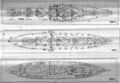Линкор USS Arizona, 1928 г. Планы палубы бака и надстроек, главной и второй палуб.