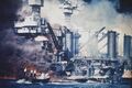 Портовые катера спешат на помощь линкору USS West Virginia, на заднем плане — линкор USS Tennessee.