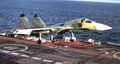 Су-27КУБ выполняет заход на угловую палубу ТАКР «Адмирал Кузнецов», 1999 год