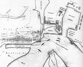 Схема расположения затопленных в порт-артурской гавани русских кораблей. Цифрами обозначены: 1 - «Баян», 2 - «Паллада», 3 - «Победа», 4 - «Ретвизан», 5 - «Полтава», 6 - «Пересвет».