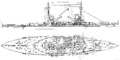 Общий вид сбоку/сверху линкоров типа Kaiser (SMS Kaiserin)