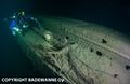 Лодка SM U-26 на дне Финского залива. Имеются видимые повреждения от траловой сети, обрывки которой остались на корпусе