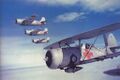 Совместный полет SBC-4 и Grumman F4F КМП США во время учений