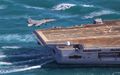 МиГ-29КУБ заходит на «конвейер» (касание палубы без зацепа за трос) во время испытаний авианосца