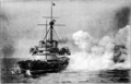HMS Victoria ведет огонь из орудий главного калибра