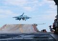 Взлёт Су-33 с рампы (трамплина) авианосного крейсера