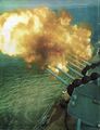 USS Galveston ведет обстрел береговых объектов из 152-мм орудий (цветная пленка). Вьетнам, 1 августа 1965 года.