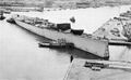 Корпус линкора USS Kentucky без носовой части. Военно-морская верфь, Норфолк, июль 1958 г.