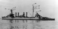 Легкий крейсер USS Marblehead на верфи ВМС в Нью-Йорке, 6 мая 1944 г. Обозначены антенны РЛС.