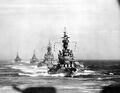 Линкоры USS Massachusetts, USS Indiana, крейсера USS Quincy и USS Chicago в операции па бомбардировке Японии, 1945 г. Снимок с USS South Dakota.