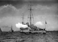 Крейсер USS Memphis салютует немецкому флоту, Киль, сентябрь 1926 г.