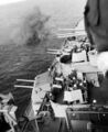 Линкор USS Missouri ведет огонь главным калибром. Корея, февраль 1951 г.