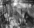 Корпус линкора USS New Jersey незадолго до спуска на воду. Верфь Филадельфии, начало декабря 1942 г.